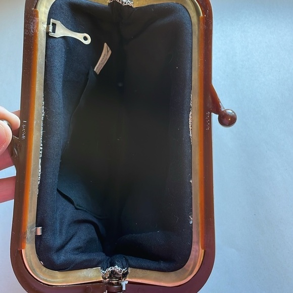 VTG Cottagecore Clutch Woven Jacquard Tapestry Purse Floral Mauve Bag Kiss 90s - Picture 9 of 14